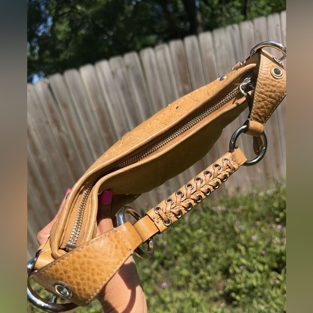 $155 firm Coach  Studded Crescent Camel  Demi Hobo Bag Big Buckle Strap F10931 - Picture 6 of 17